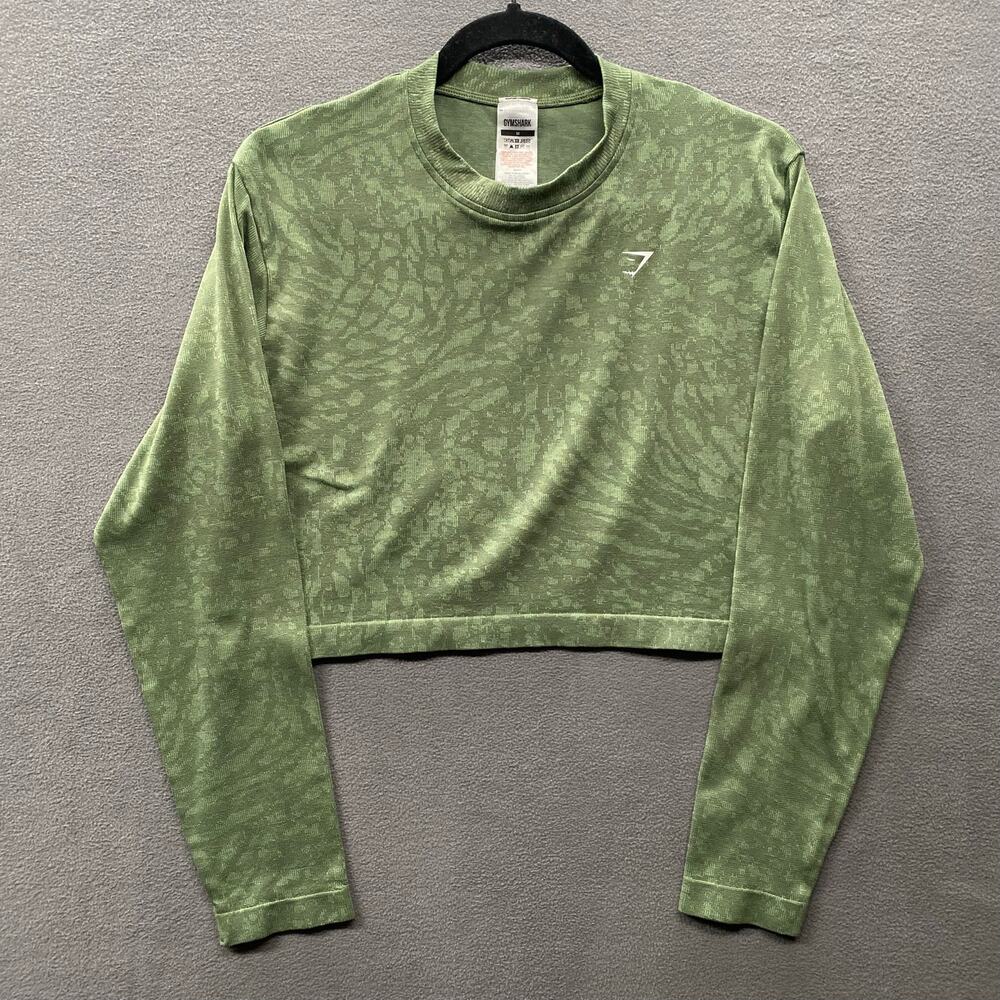 Gymshark Adapt Animal Seamless Long Sleeve Crop Top Womens M‎ Green Sporty